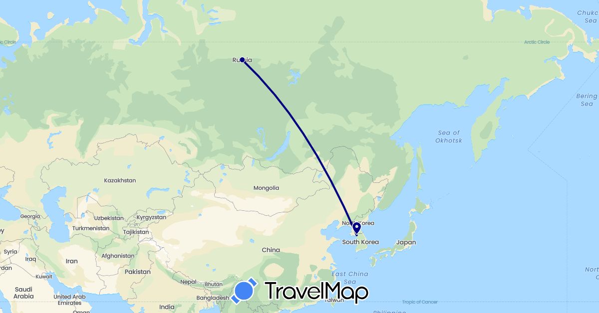 TravelMap itinerary: driving in South Korea, Russia (Asia, Europe)